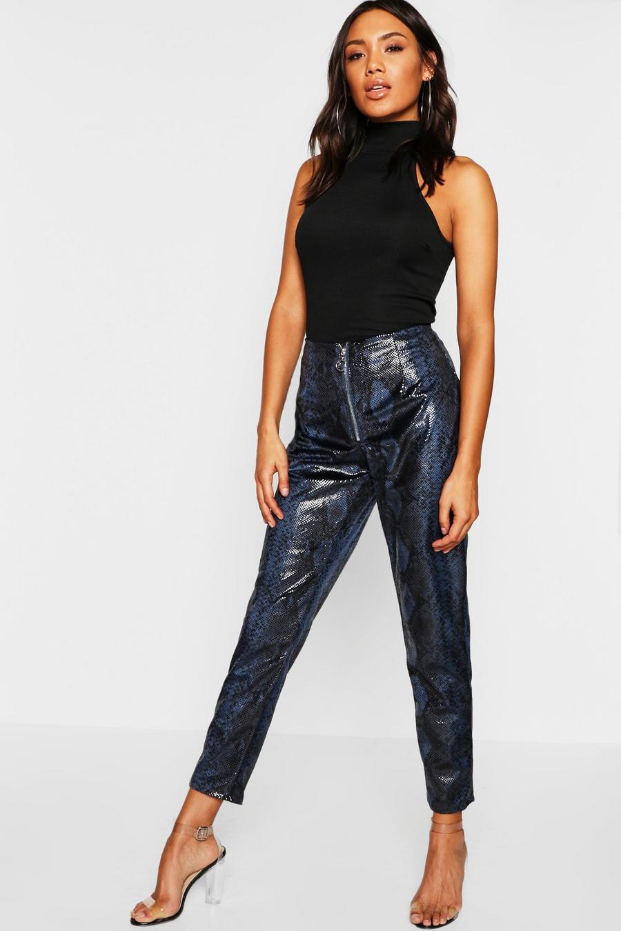 Pu Snakeskin Zip Front Faux Leather Skinny Pants image number 1