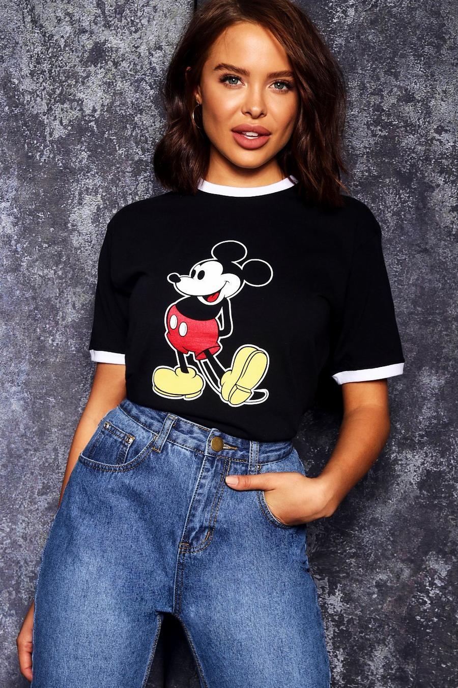 Black Disney T-shirt med kantband och Musse Pigg image number 1