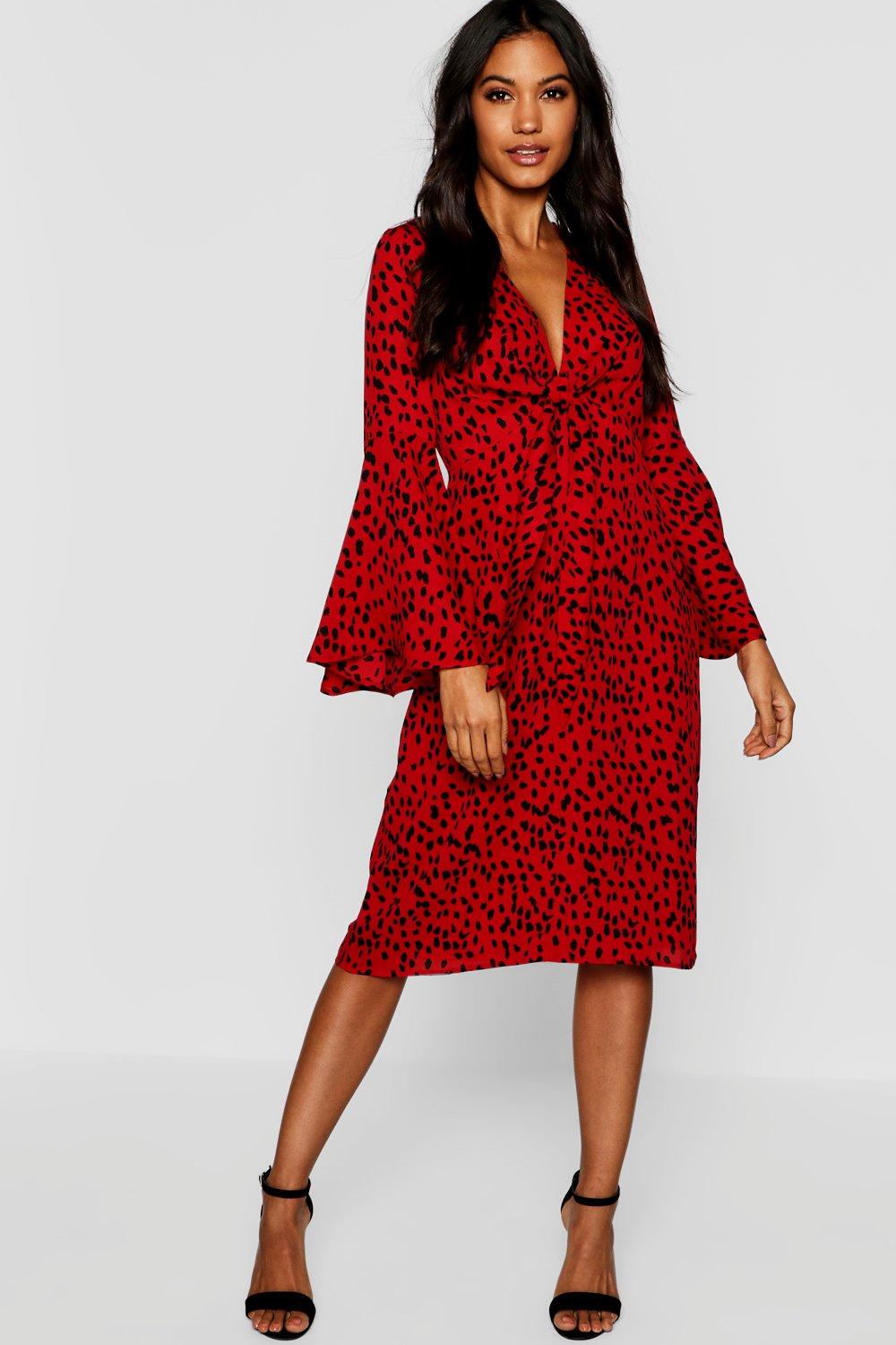 boohoo red animal print dress