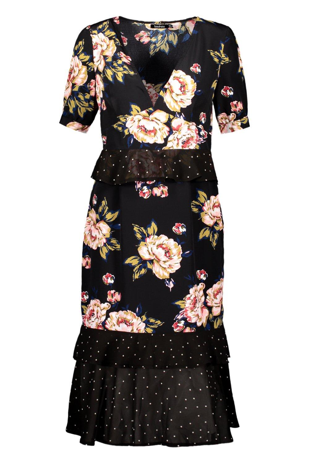 Floral polka dot 2025 mix midi dress