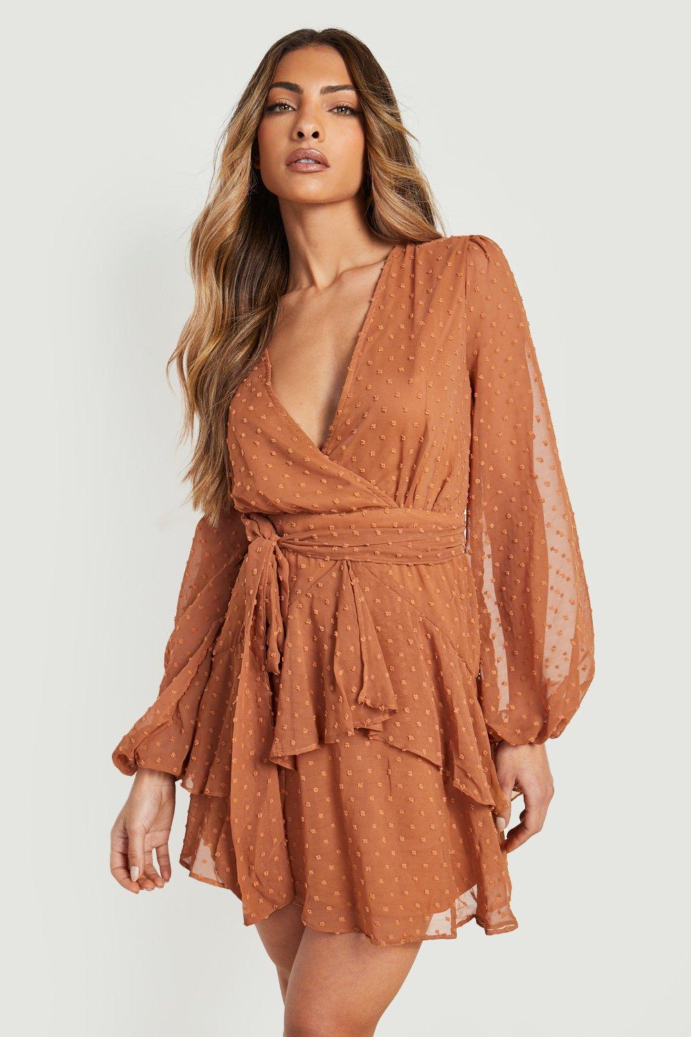 Ruffle Hem Dobby Chiffon Mini Dress boohoo NZ