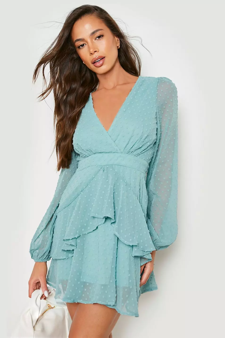 Chiffon mini shop dress with sleeves