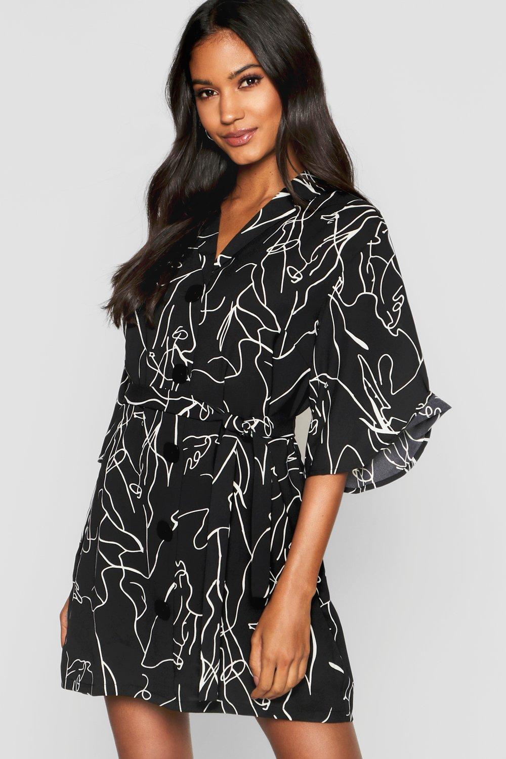 black oversized button front shirt dress