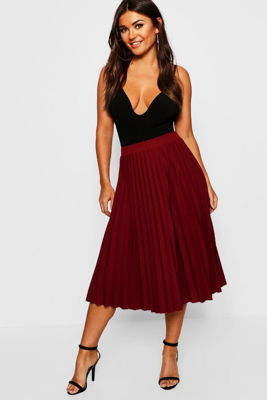 Berry red Pleated Midi Skirt image number 1