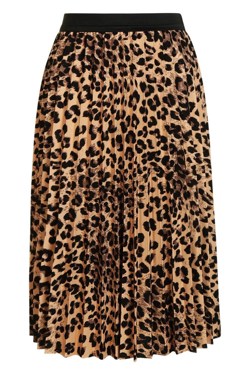 Leopard Print Pleated Skirt | boohoo