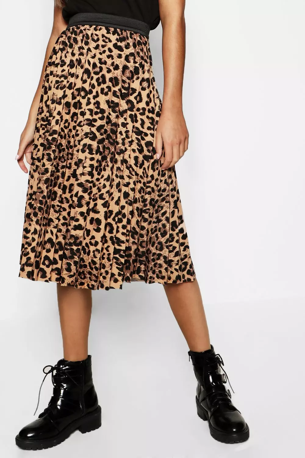 Brown Leopard Print Pleated Midi Skirt alternative image