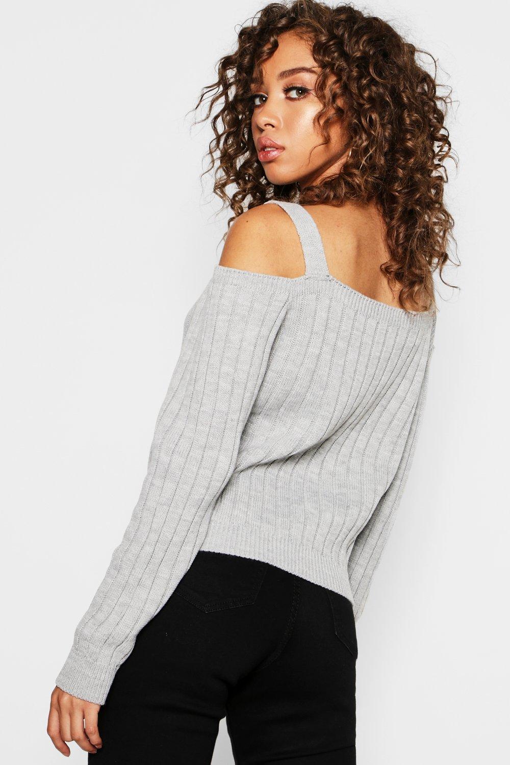 Gold Button Off The Shoulder Jumper boohoo