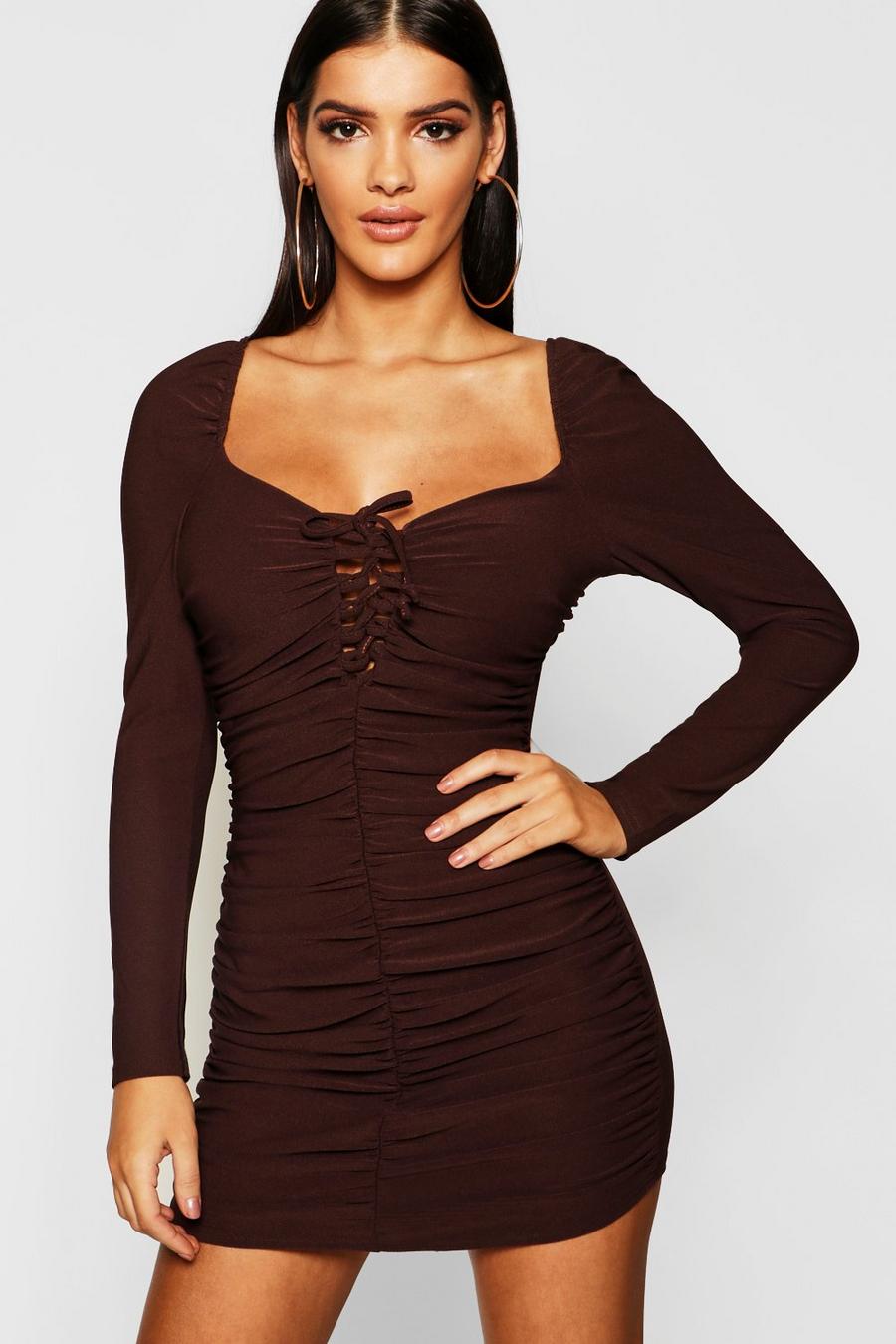 Ruched Front Puff Sleeve Bodycon Dress image number 1