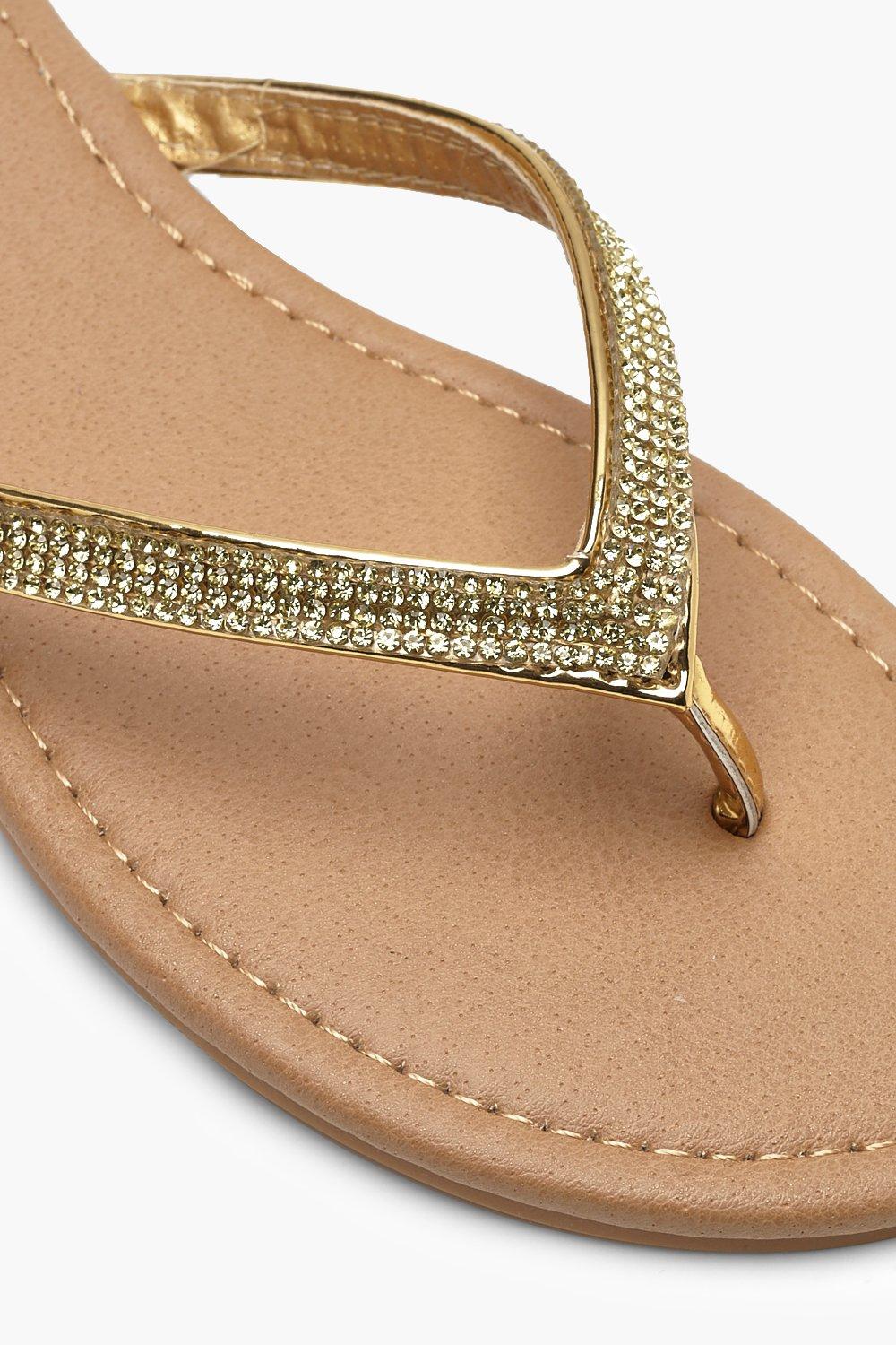 gold diamante flip flops