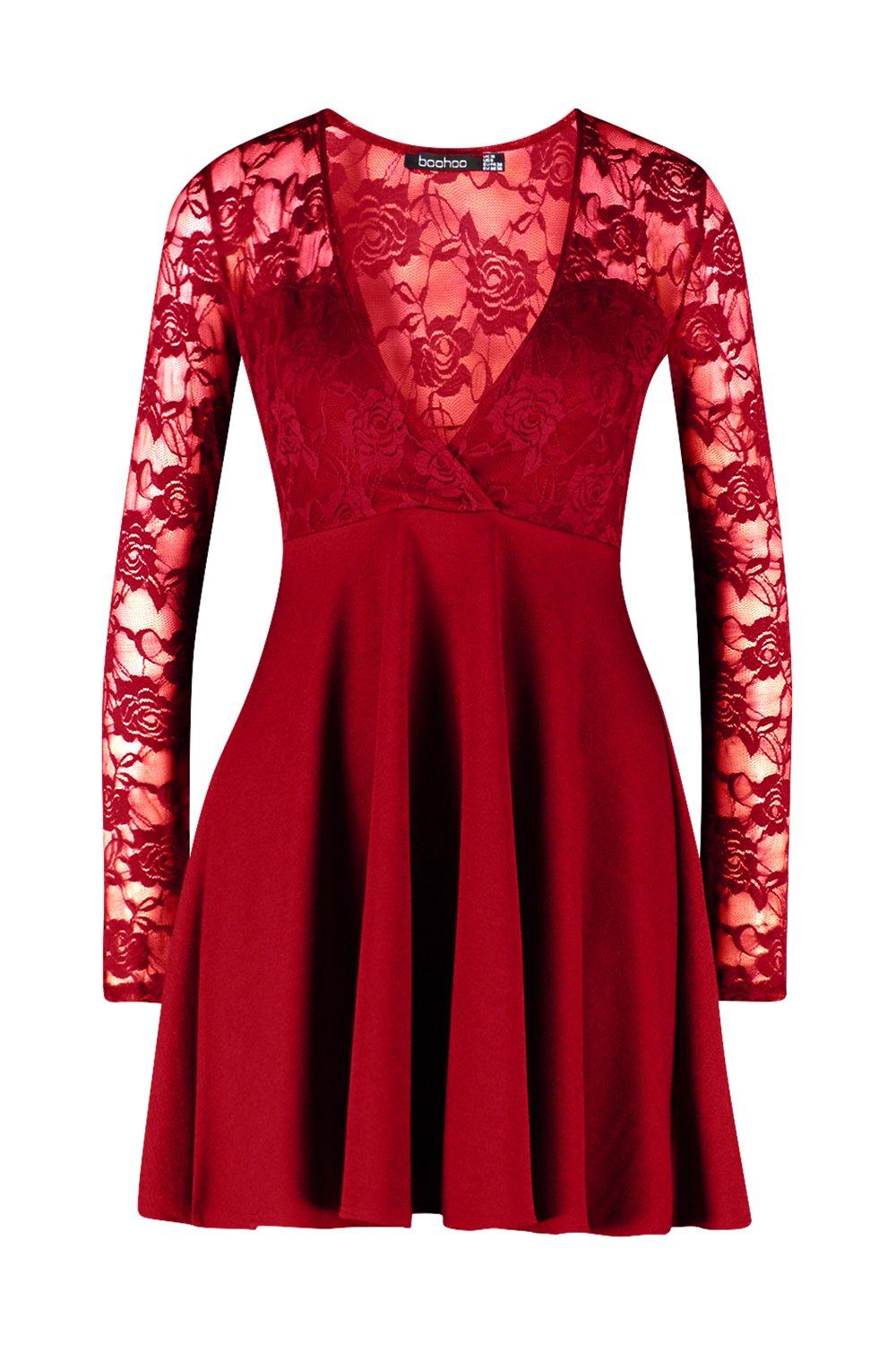 long sleeve lace skater dress