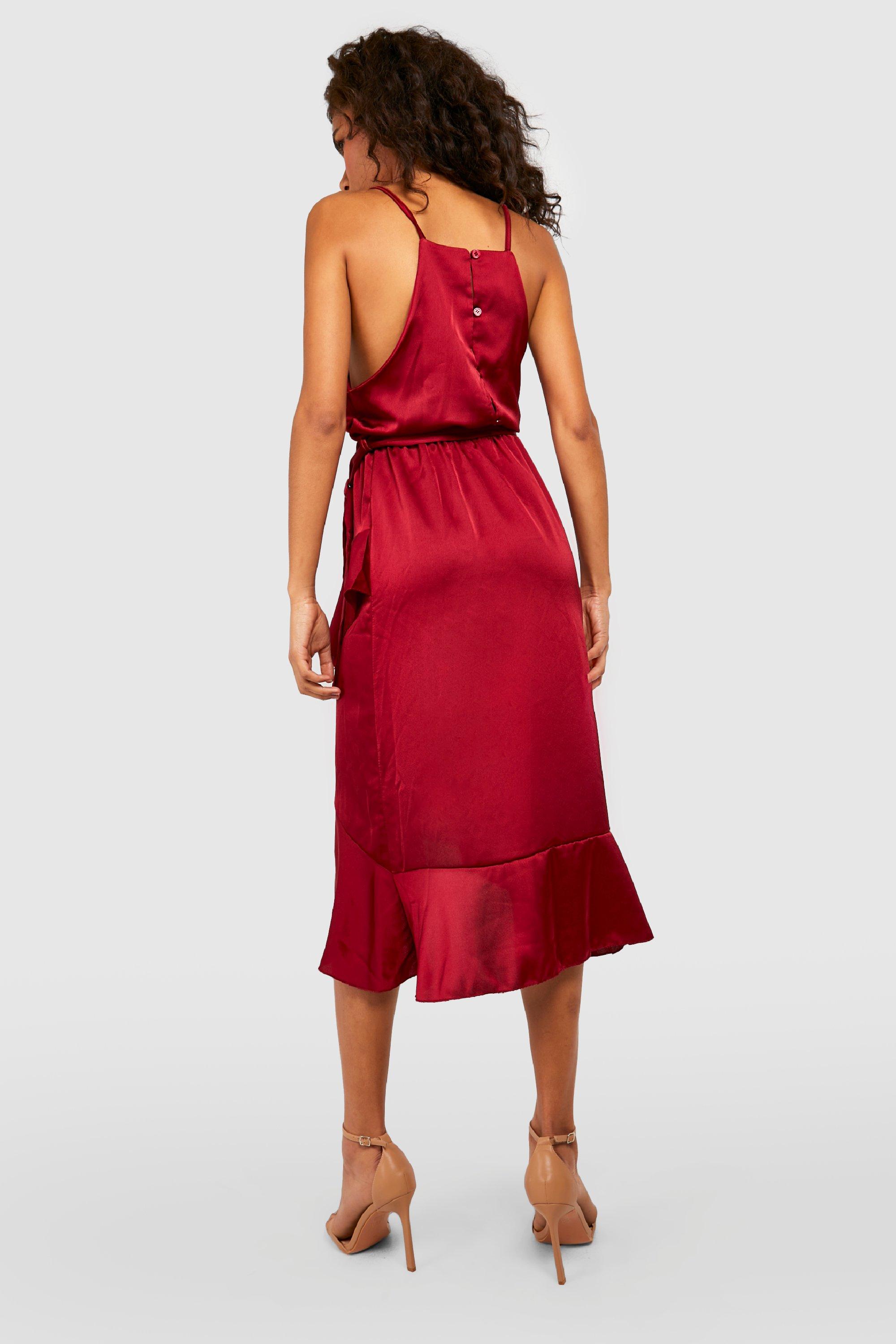 satin frill midi dress