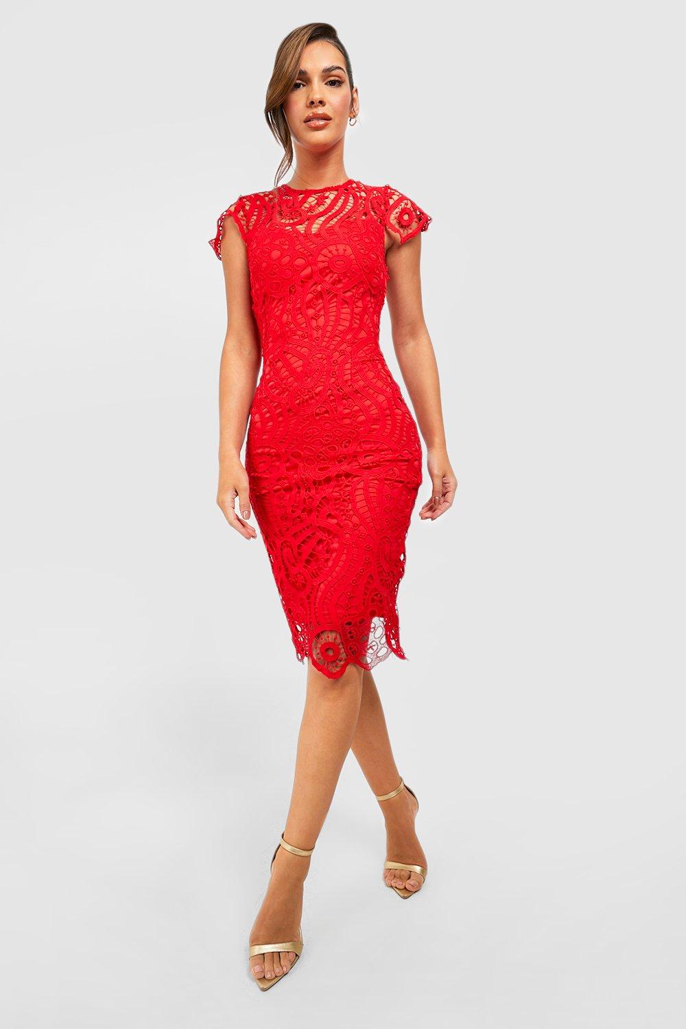 Lace Cap Sleeve Midi Dress