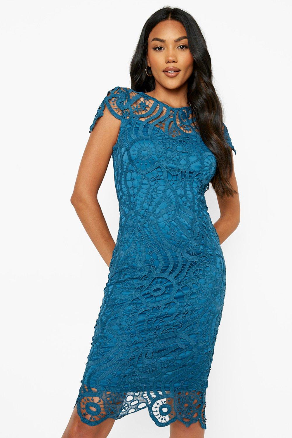 Lace Cap Sleeve Midi Dress