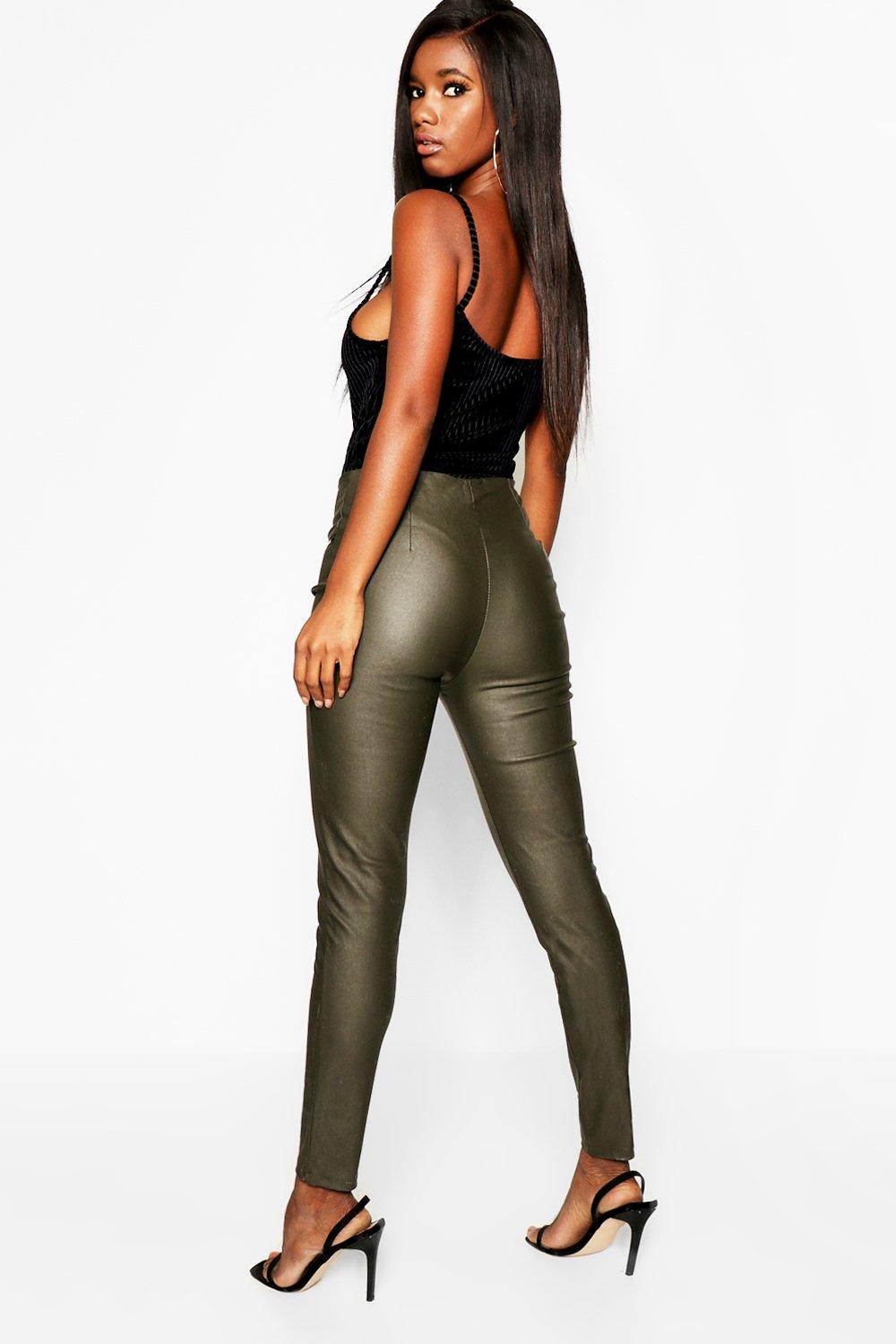 Faux Leather High Waisted Leggings Khaki