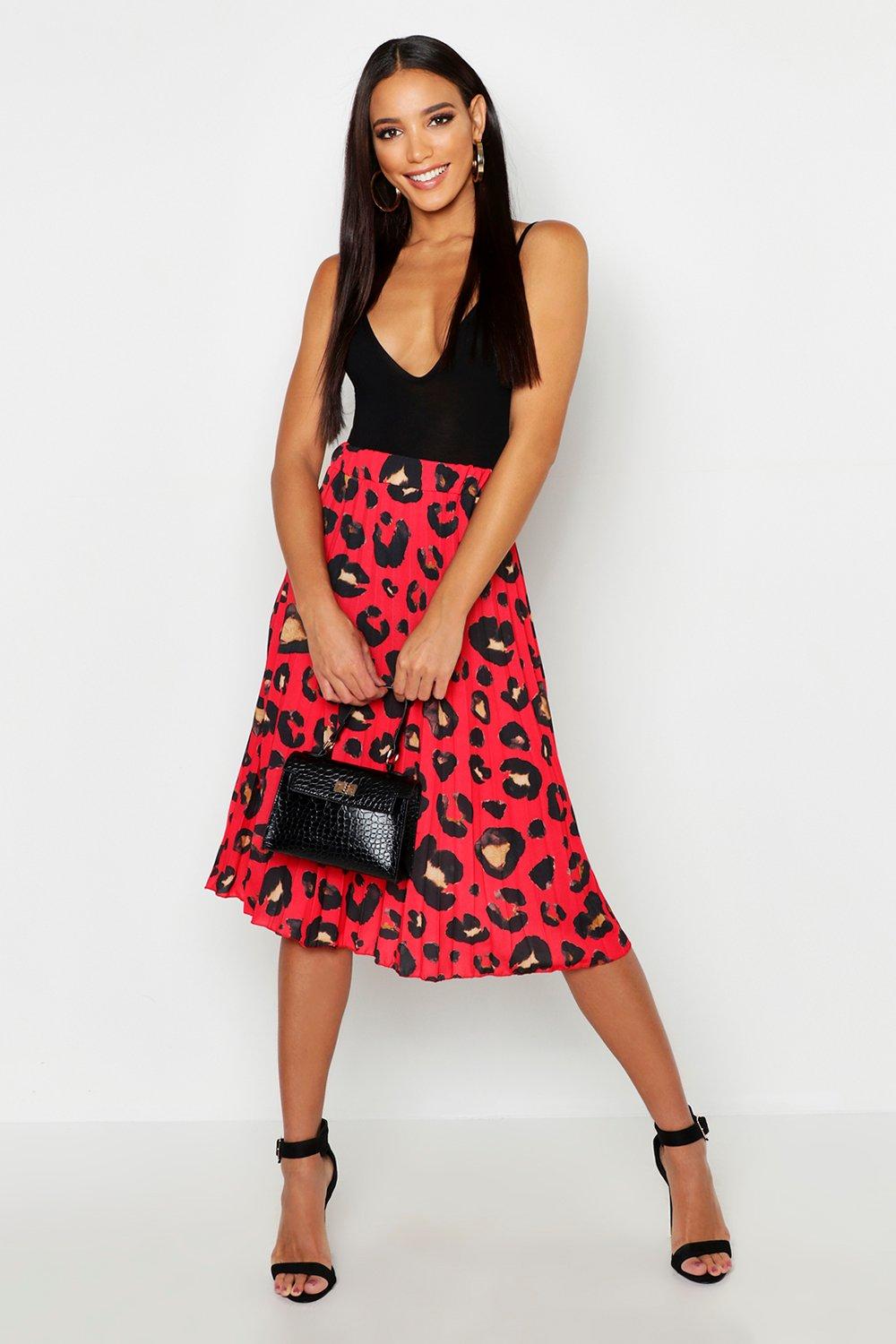 red leopard pleated skirt