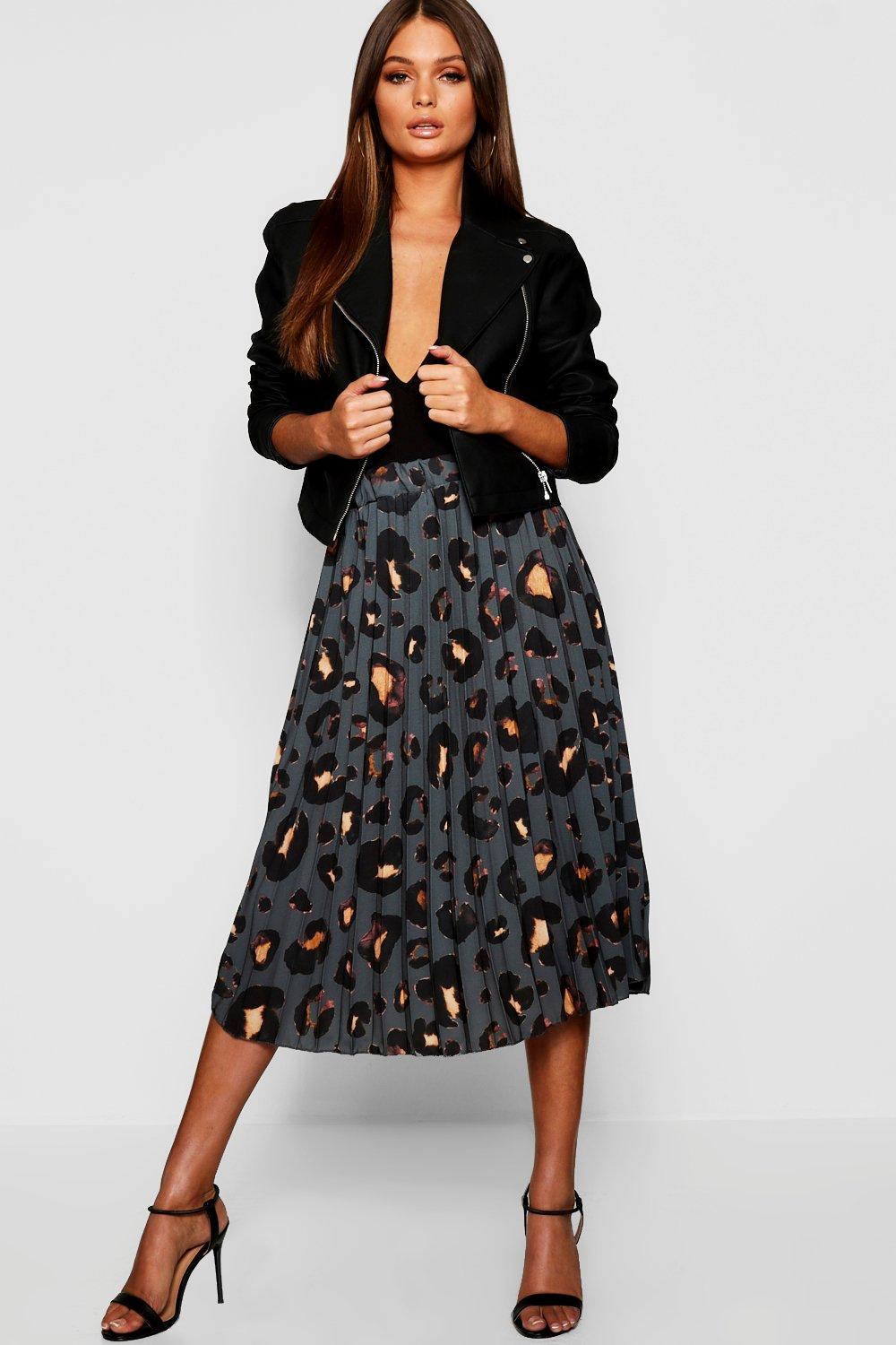 Animal print clearance midi skirt pleated