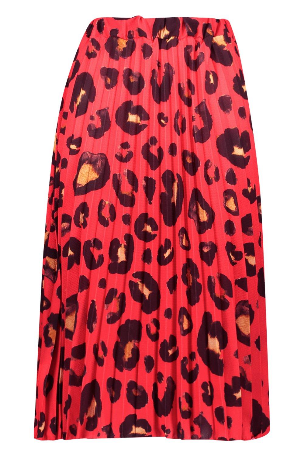 Red leopard deals pleated skirt