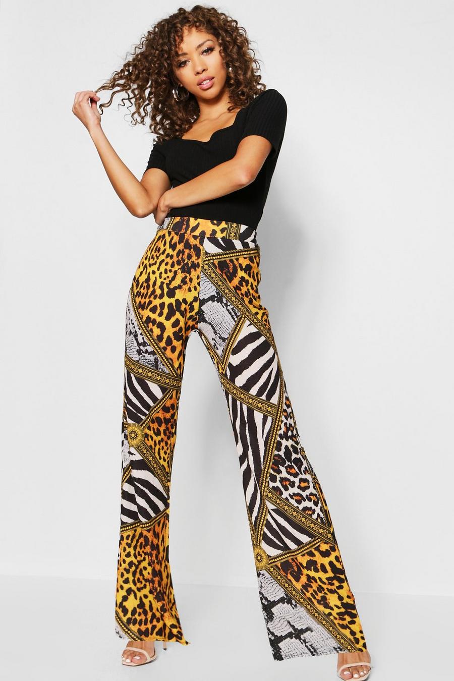 Mixed Animal Chain Print Wide Leg Pants image number 1