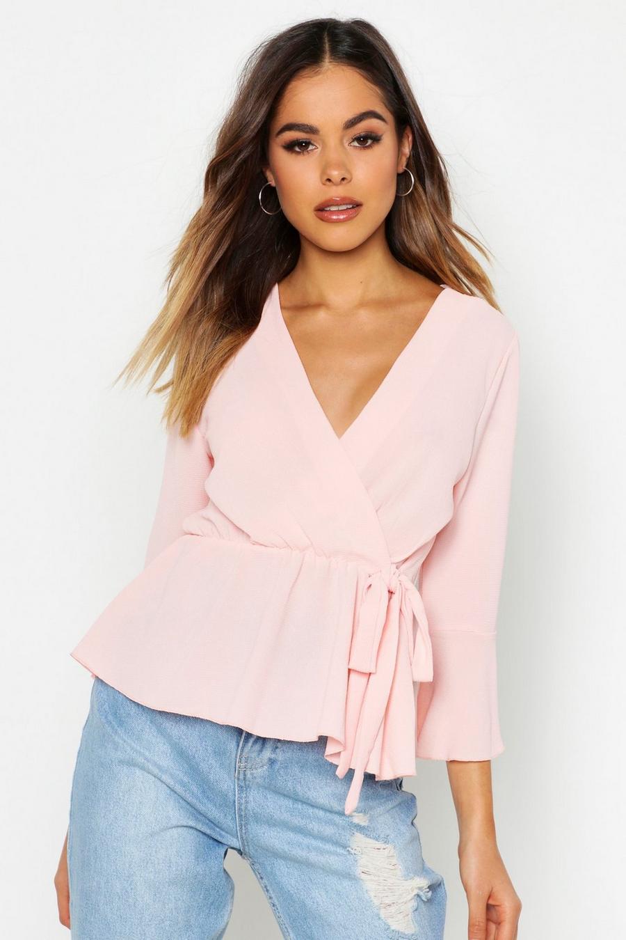 Blush Wrap Over Tie Blouse image number 1