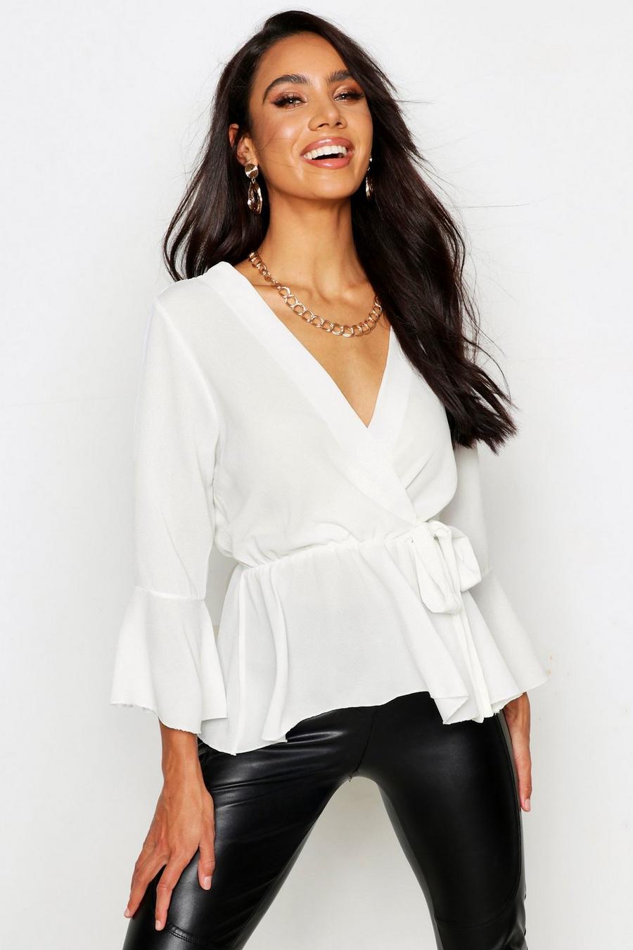 Ivory Wrap Over Tie Blouse image number 1