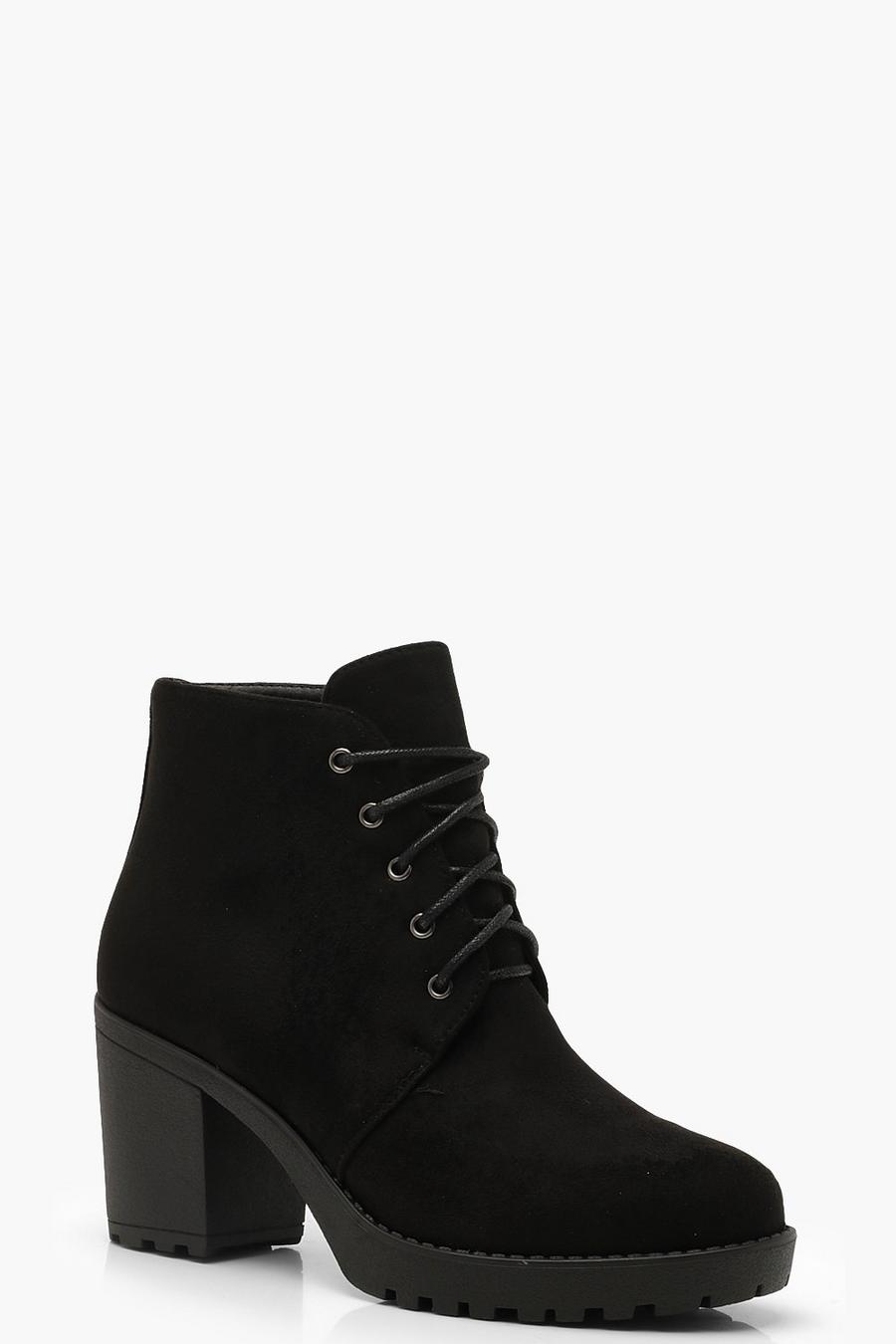 Black Lace Up Chunky Heel Hiker Boots image number 1