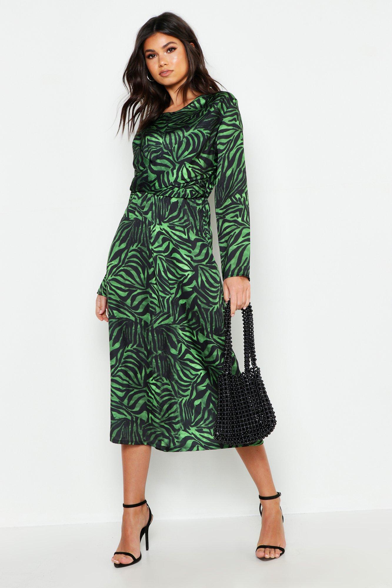 boohoo green satin dress