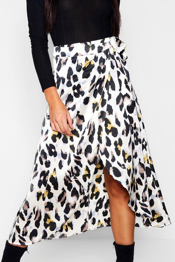 Leopard print satin 2025 wrap midaxi skirt