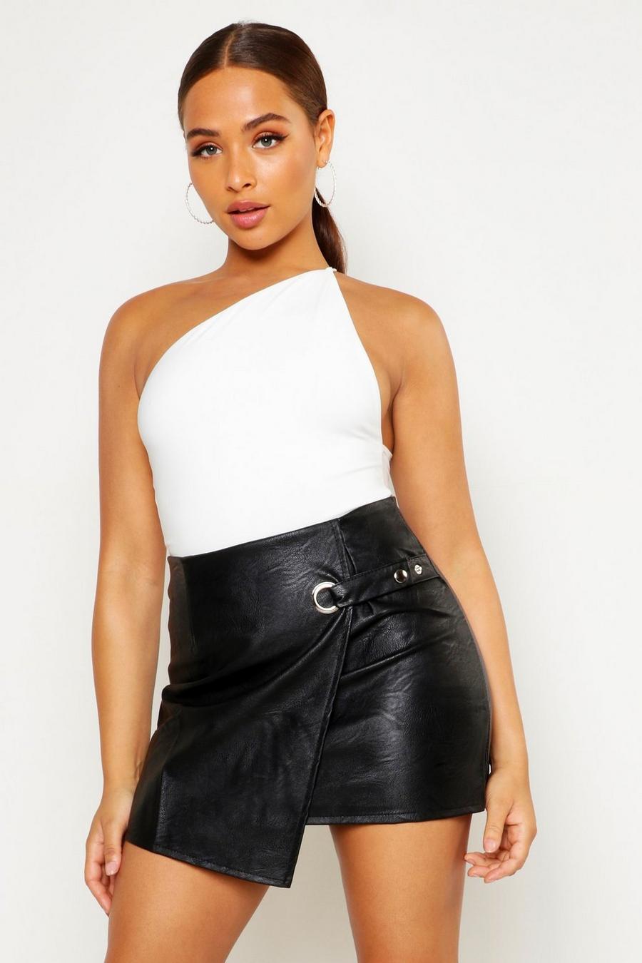 Wrap Front Detail Faux Leather Mini Skirt image number 1