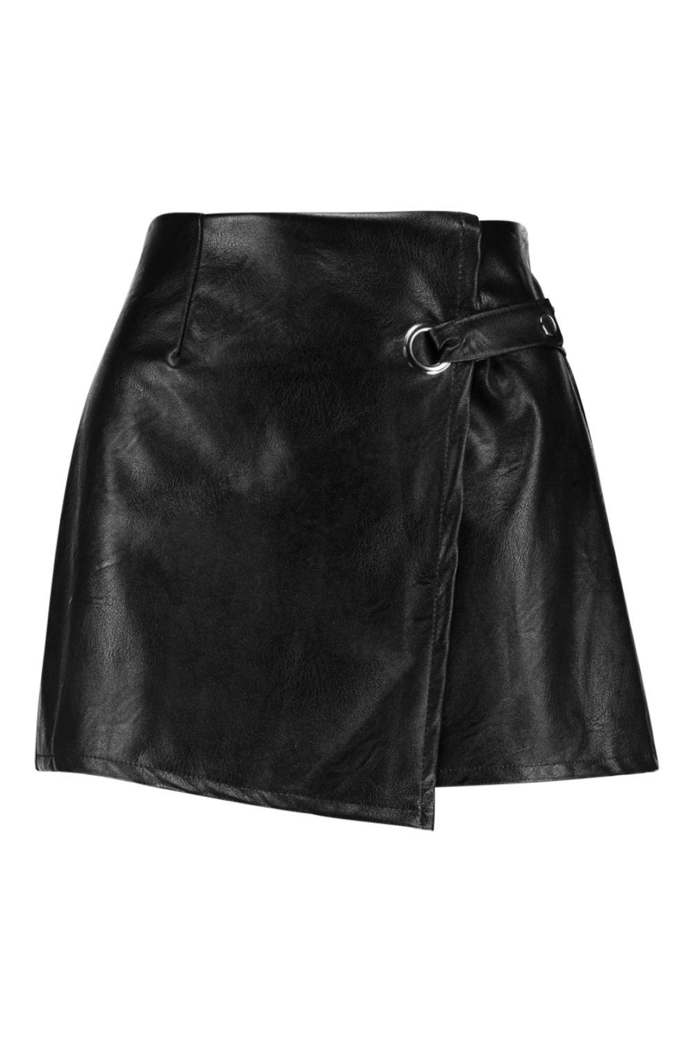 boohoo black leather mini skirt