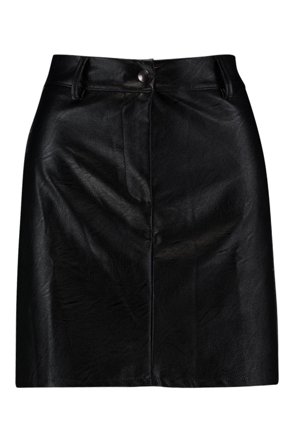 boohoo black leather mini skirt