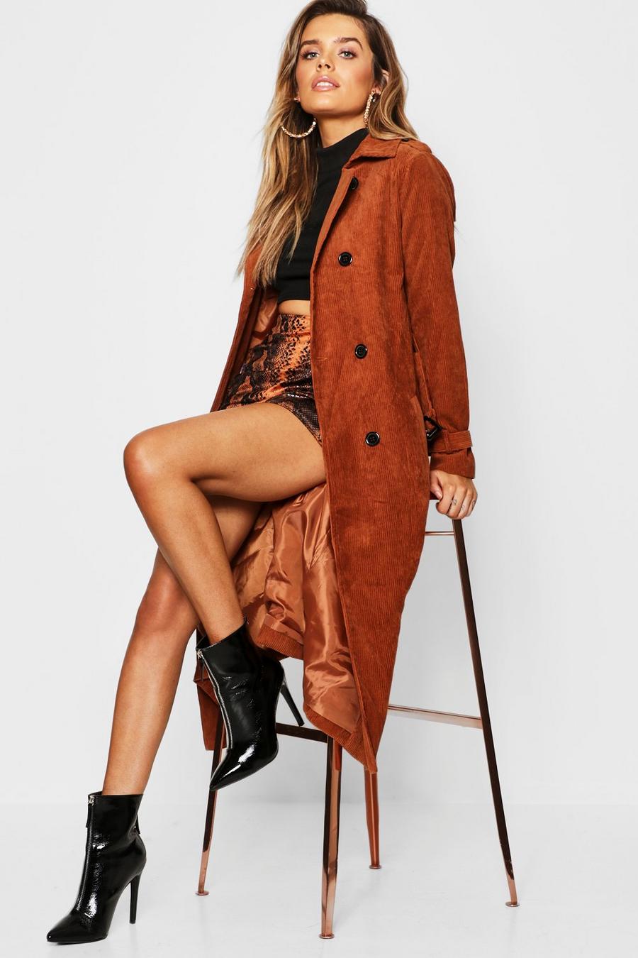 Brown Cord Trench Coat image number 1
