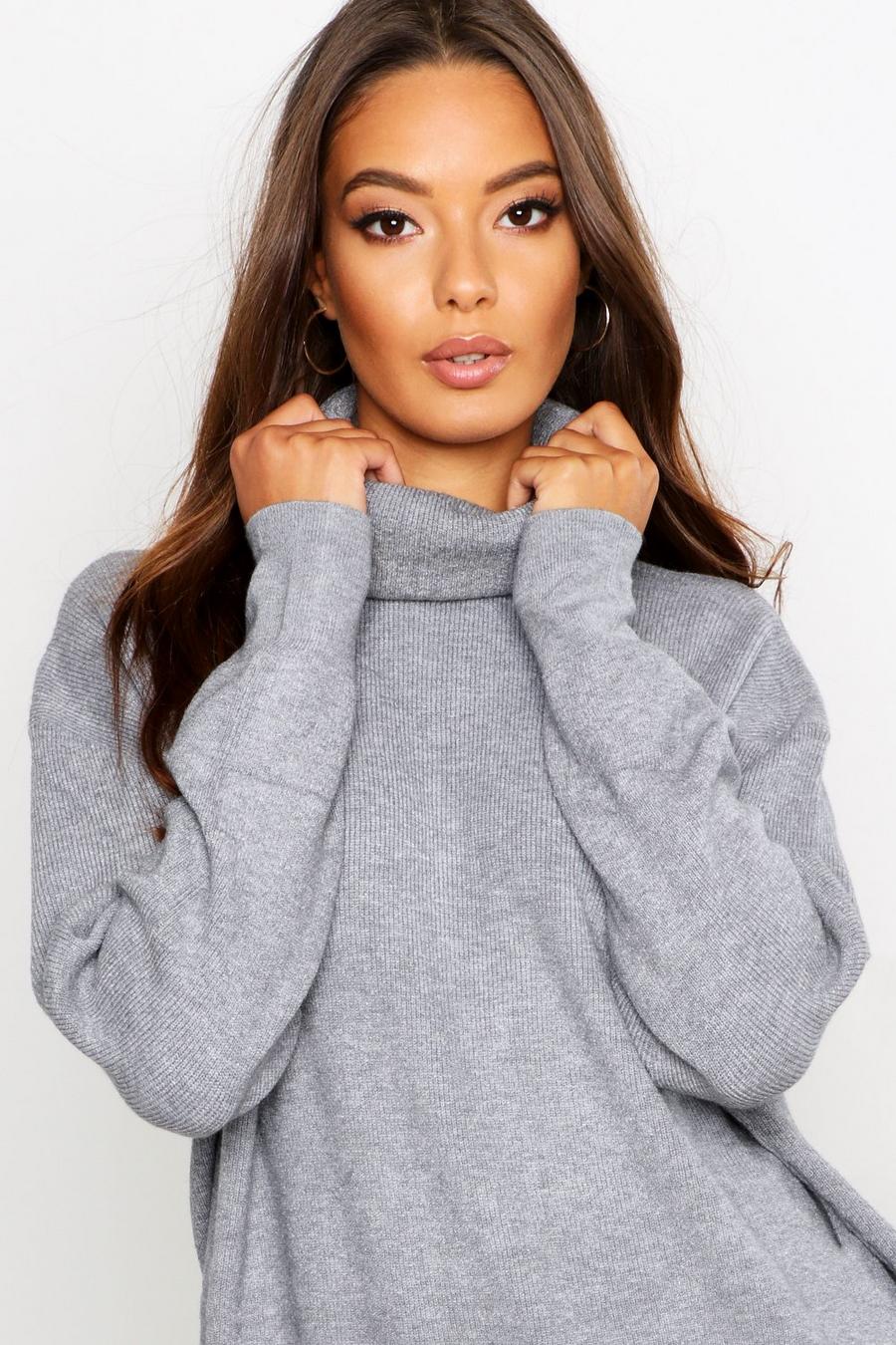 Silver Roll Neck Knitted Oversized Jumper image number 1