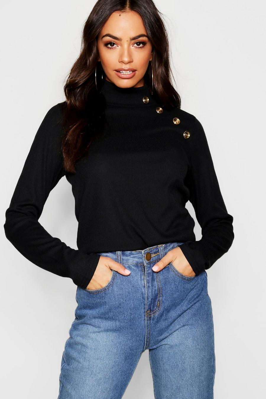 Black Gold Button Turtle Neck Top image number 1