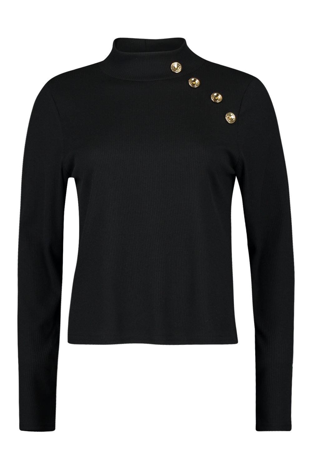 Black polo neck with gold buttons best sale