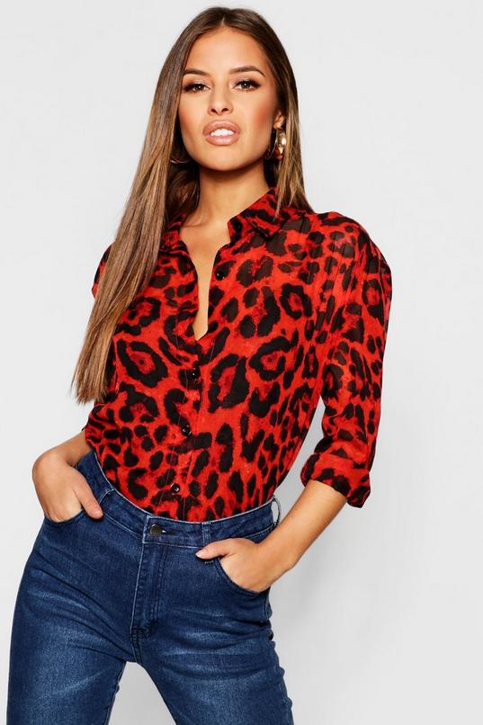 Petite Chiffon Leopard Print Shirt | boohoo