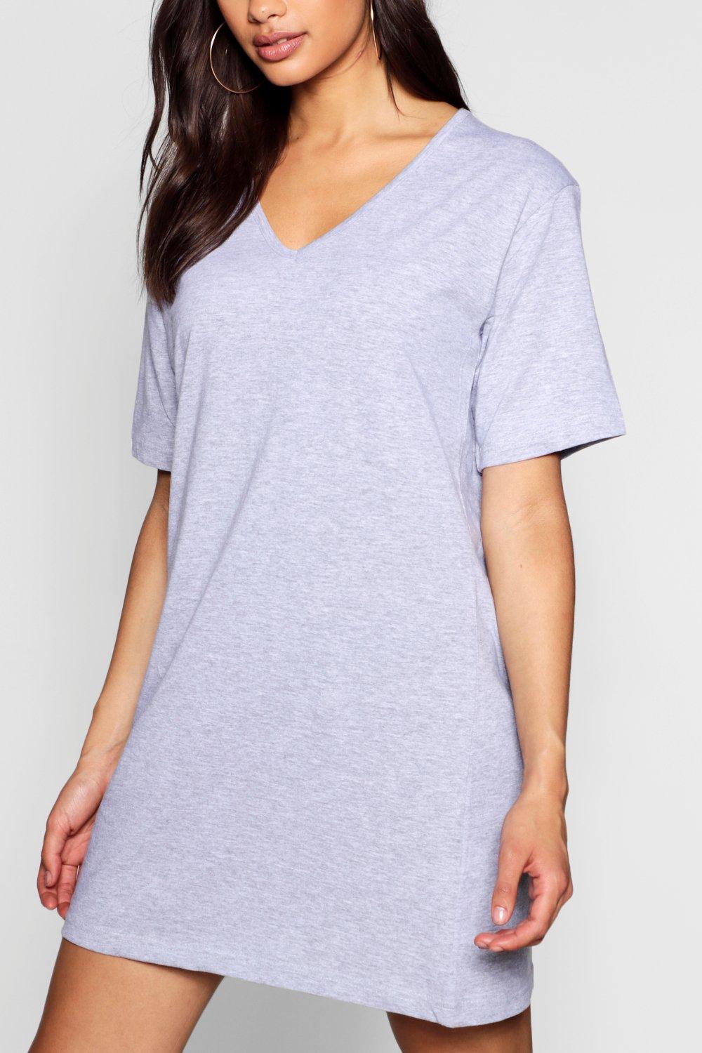 grey v neck t shirt dress