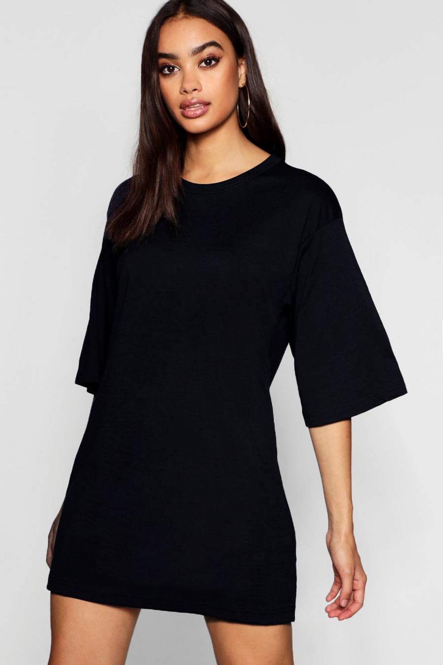 Robe T-shirt en coton oversize à manches 3/4, Noir image number 1
