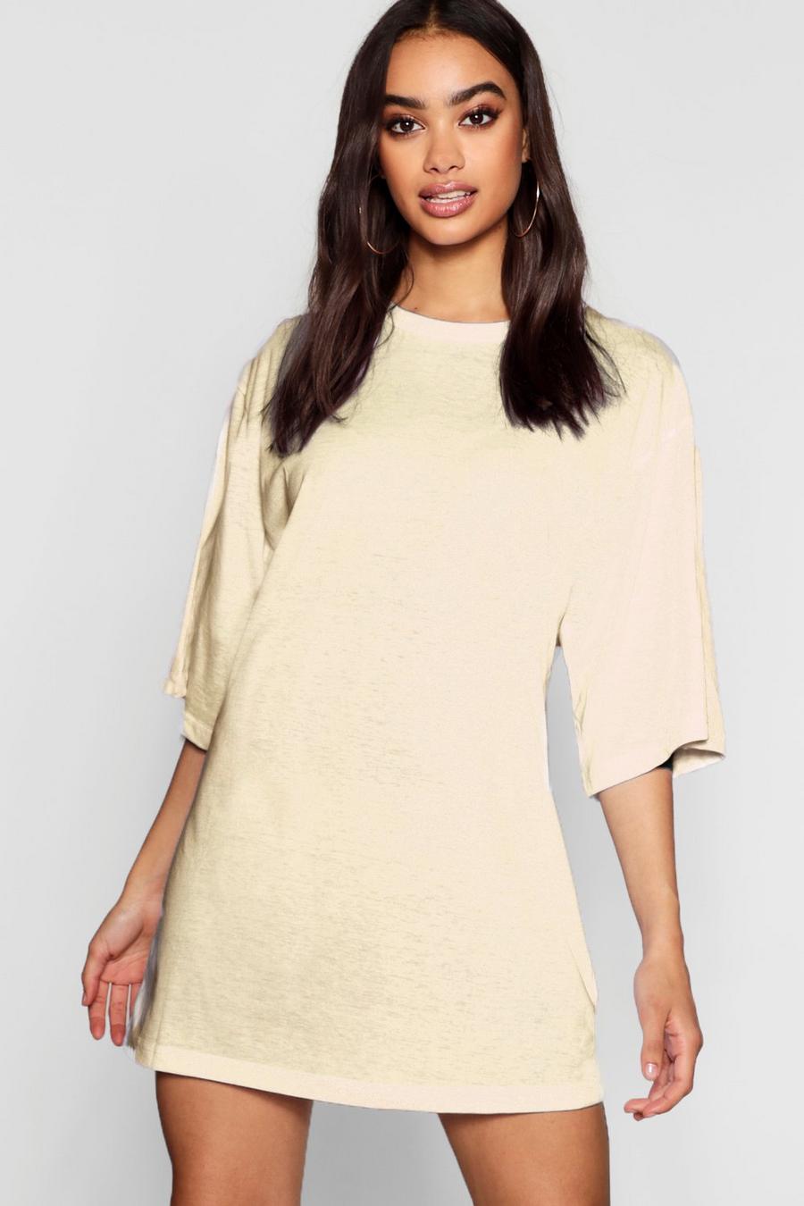 Ecru Oversize t-shirtklänning i bomull med trekvartsärm image number 1