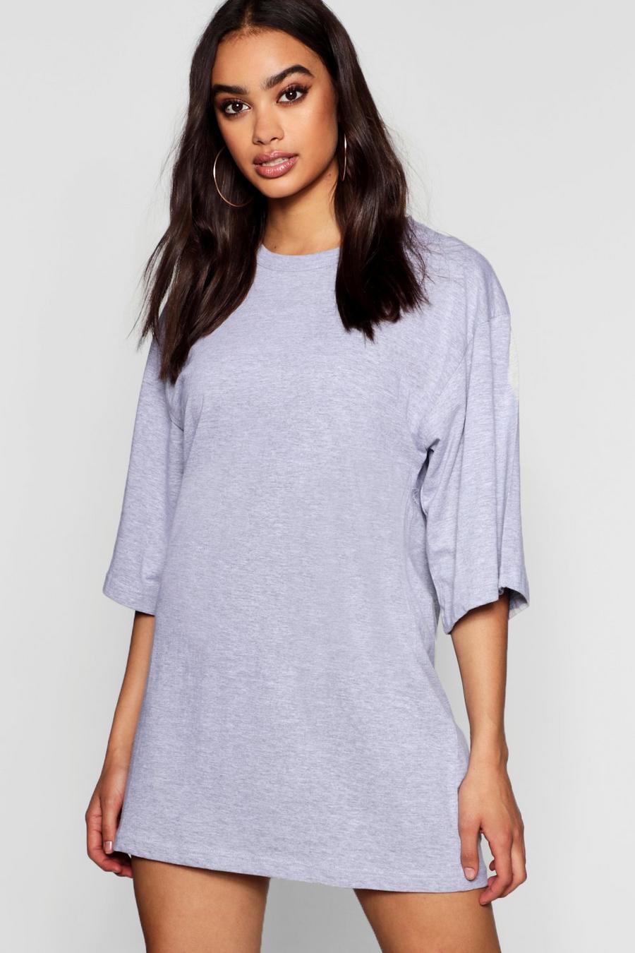 Grey Oversize t-shirtklänning i bomull med trekvartsärm image number 1