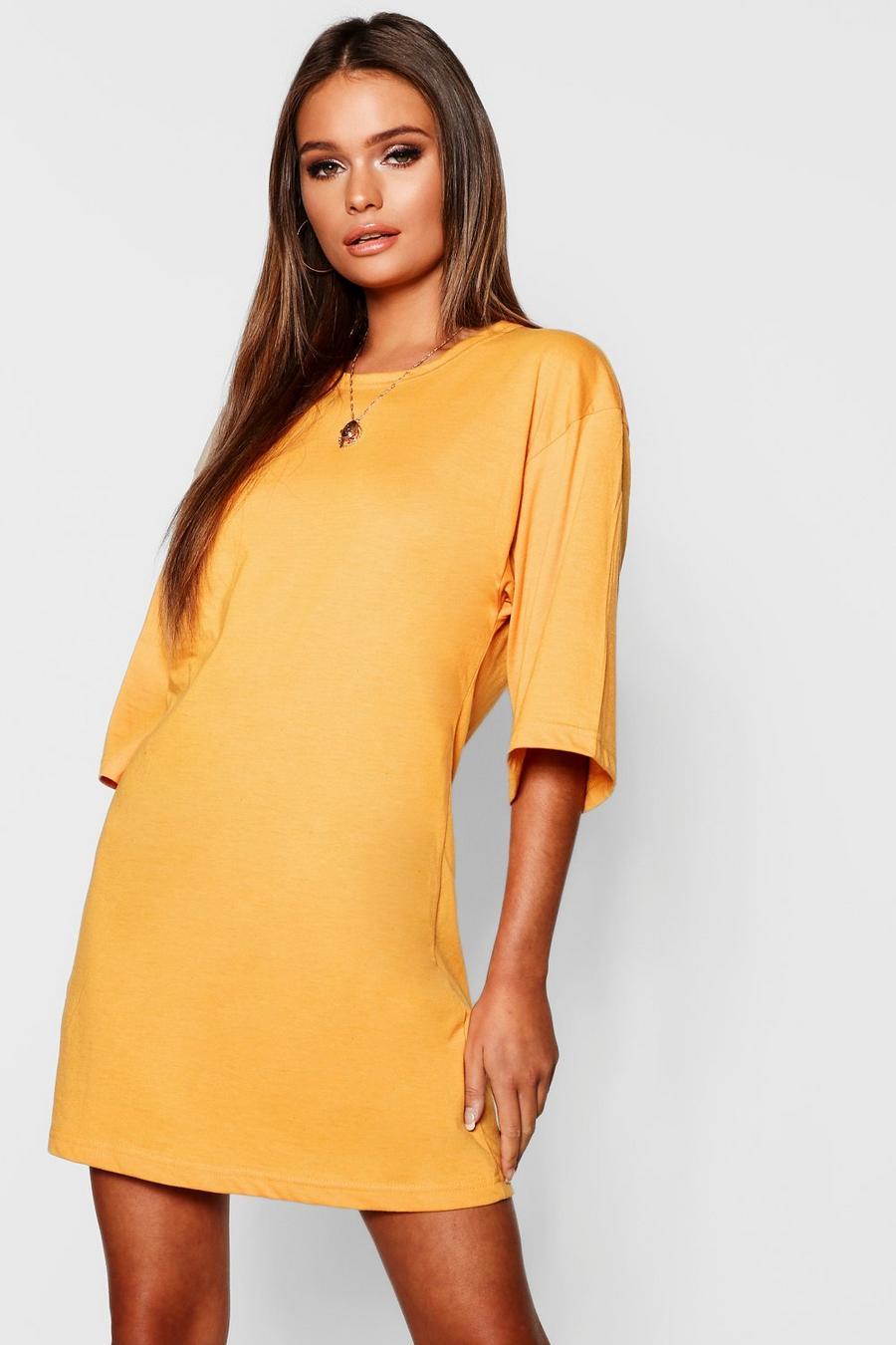 Mustard Oversized 3/4 Sleeve T-Shirt Dress image number 1