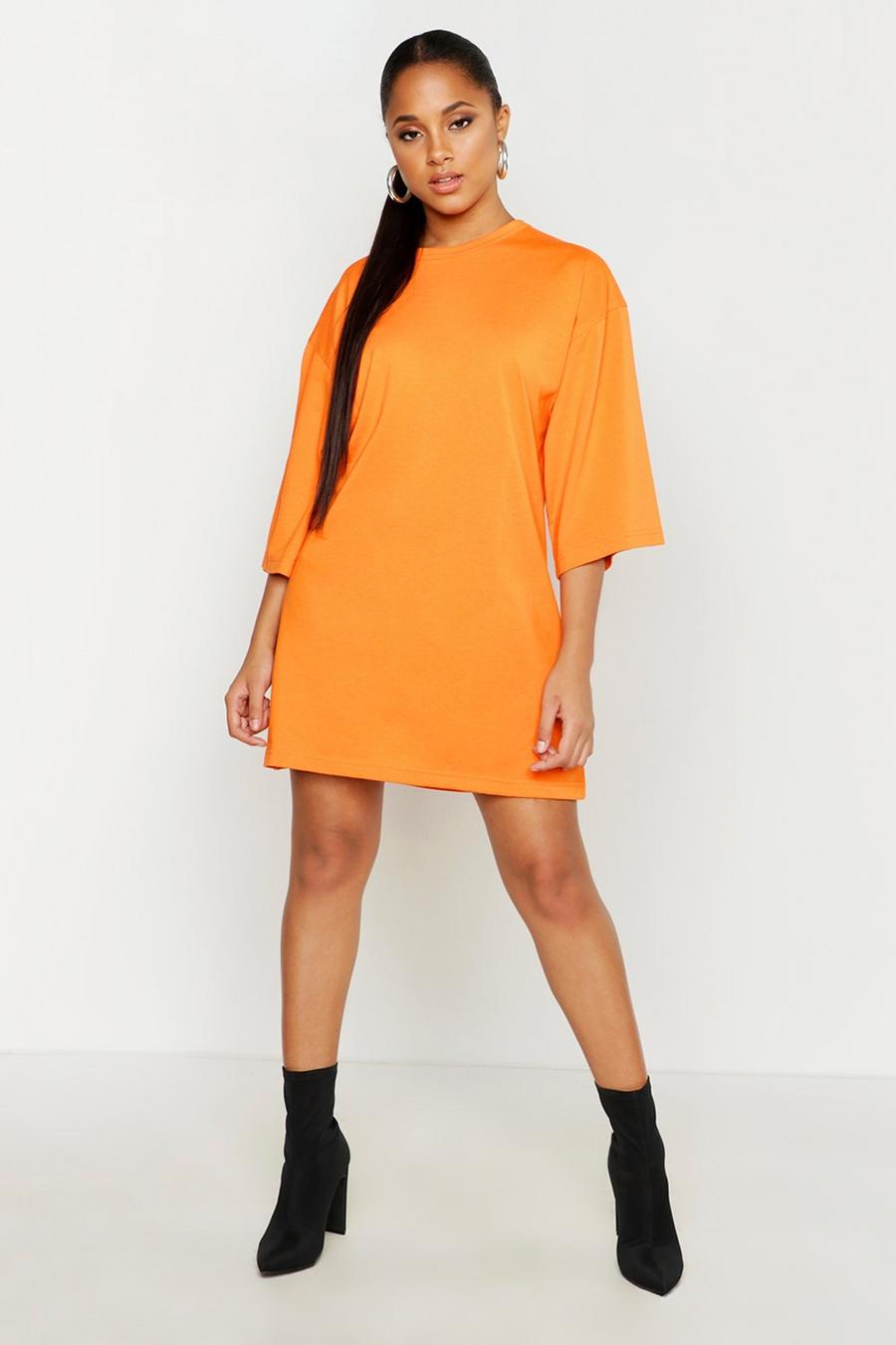 Baumwolle oversized T-Shirt-Kleid mit 3/4 Arm, Orange image number 1
