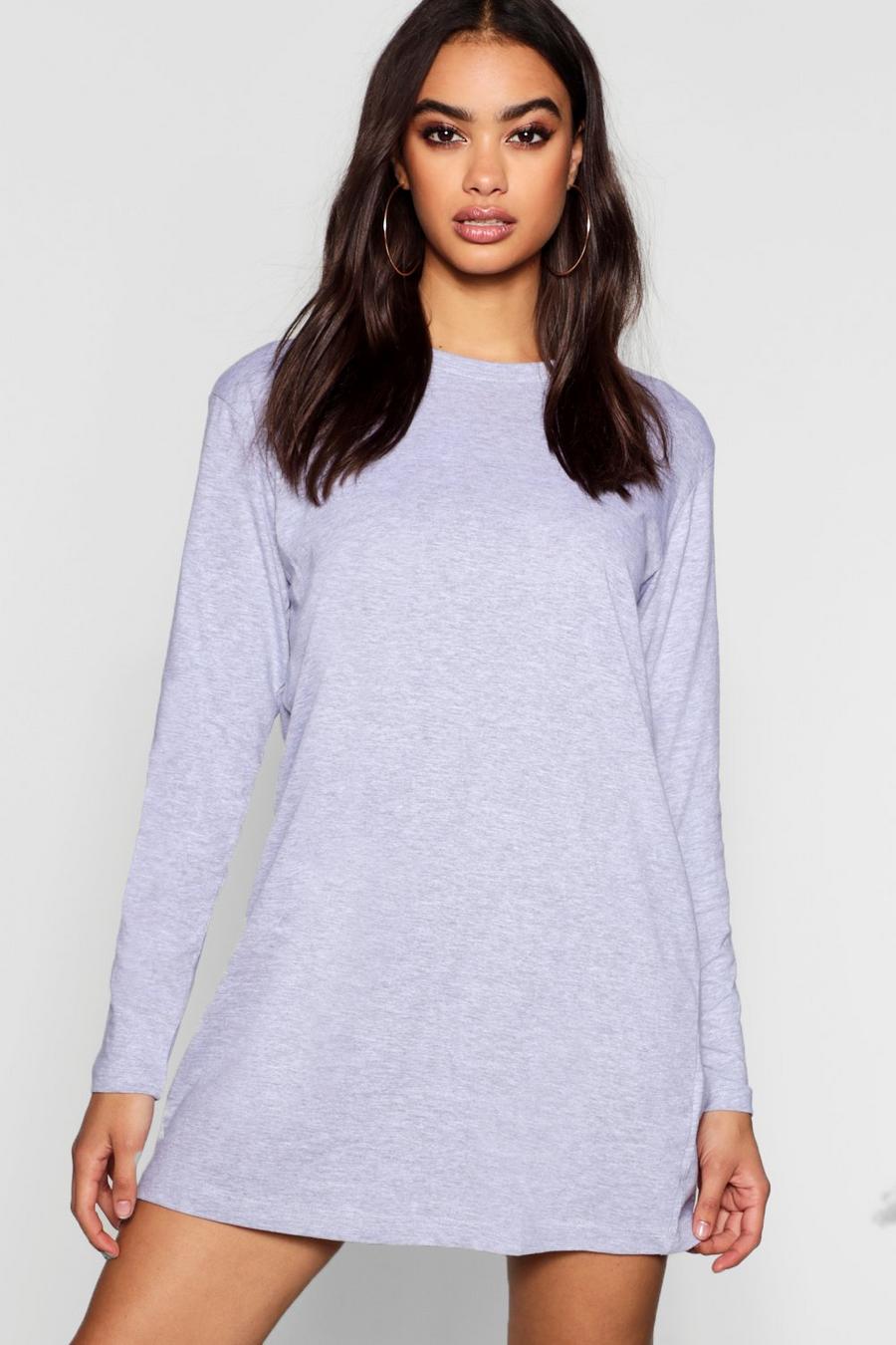 Grey Cotton Long Sleeve Oversized T-Shirt Dress image number 1