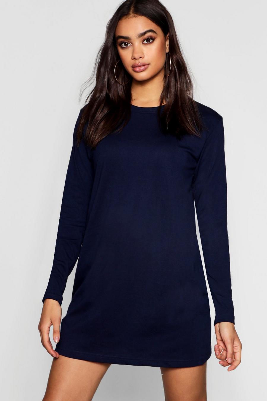 Baumwolle langärmeliges, oversized T-Shirt-Kleid, Marineblau image number 1