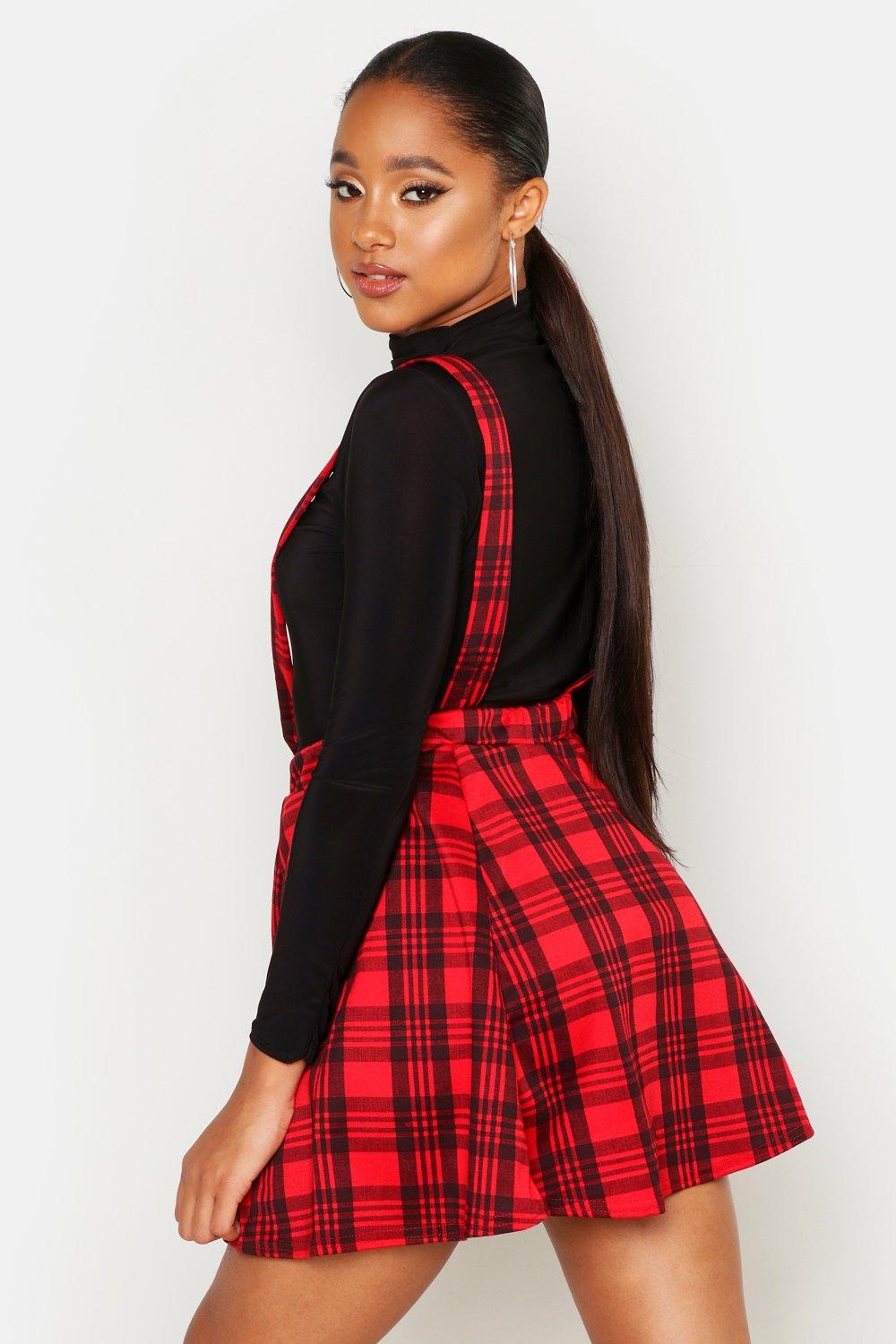 Tartan Check Pinafore Skirt boohoo UK