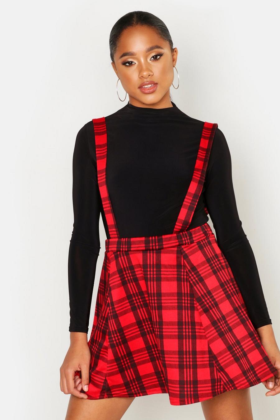 Red Plaid Check Pinafore Skirt image number 1