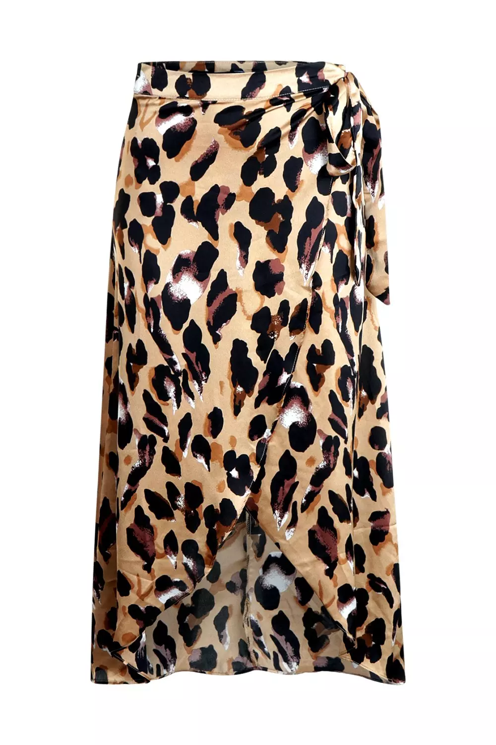 Leopard print satin 2025 wrap midaxi skirt