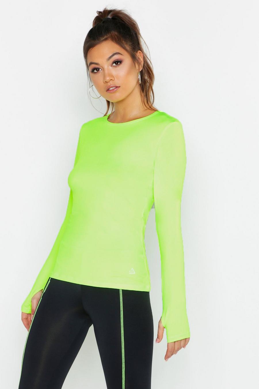 Lime Fit Neon Long Sleeve Base Layer Gym Top image number 1