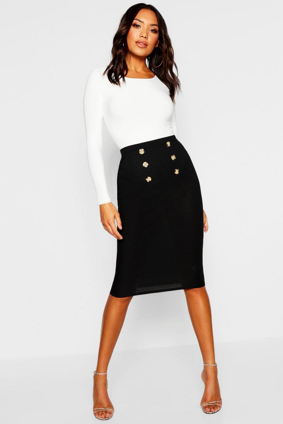 Button Front Ribbed Midi Skirt image number 1