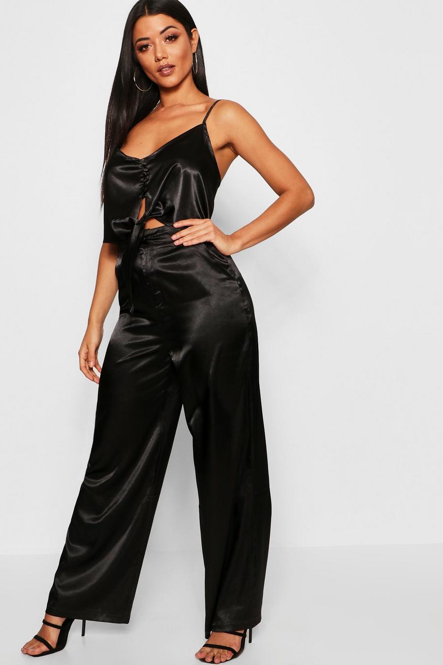 Tie Front Satin Top + Wide Leg Pants Co-Ord image number 1