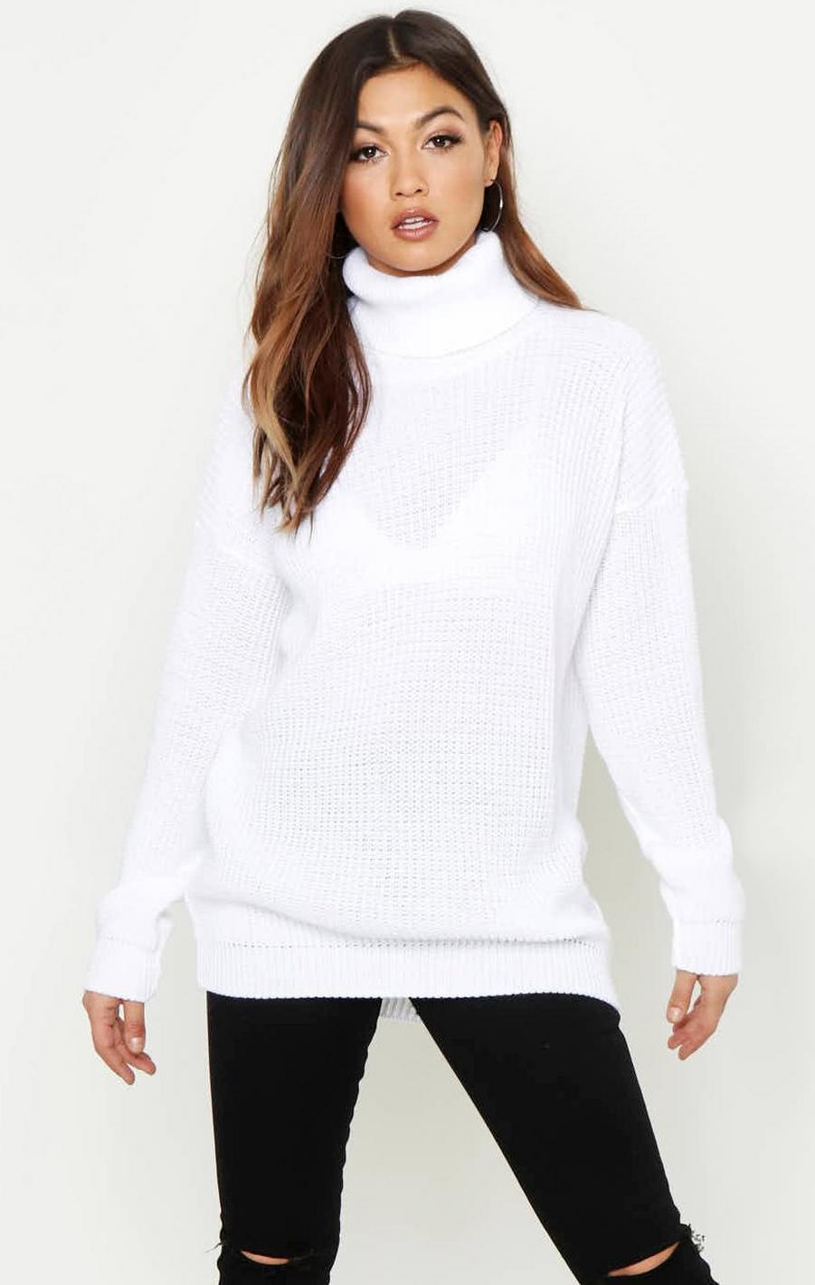 White Oversized Turtleneck Sweater image number 1